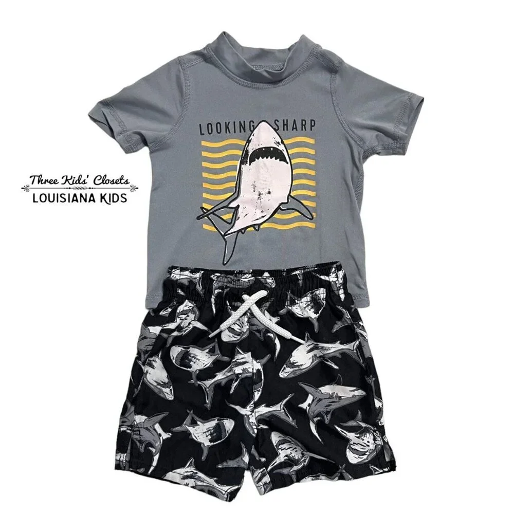 Children's Place 12-18m Shark Rashguard & Swim Trunks Set